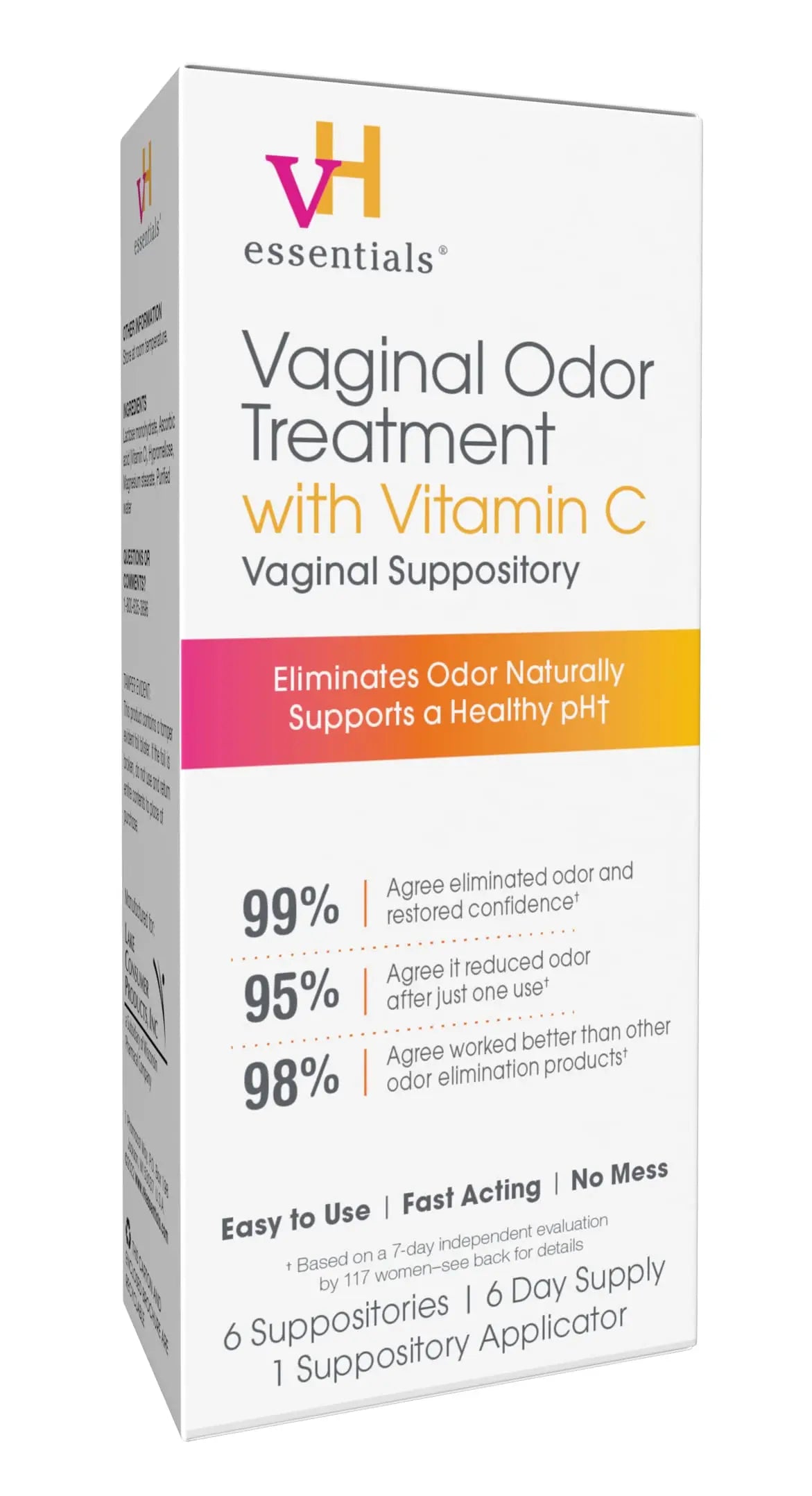 vH essentials Vaginal Odor Treatment with Vitamin C, Boric Acid Suppositories Alternative vH essentials Au supplements