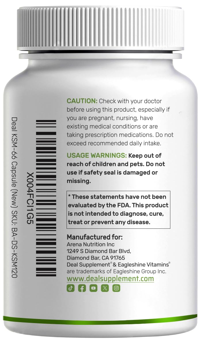 KSM 66 Ashwagandha 1,200mg with Black Pepper, 120 Veggie Capsules – Extra Strength Root Extract – High Absorption – Adaptogenic Supplements for Relaxation, Energy, & Brain Health – Non-GMO DEAL SUPPLEMENT Au supplements