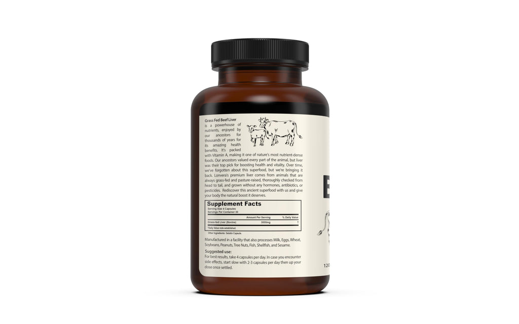 Lonvera Grass Fed Beef Liver Capsules for Women and Men – 3000mg Freeze Dried Desiccated Organs – Nutrient Source for Joints, Bones, Hair, Skin