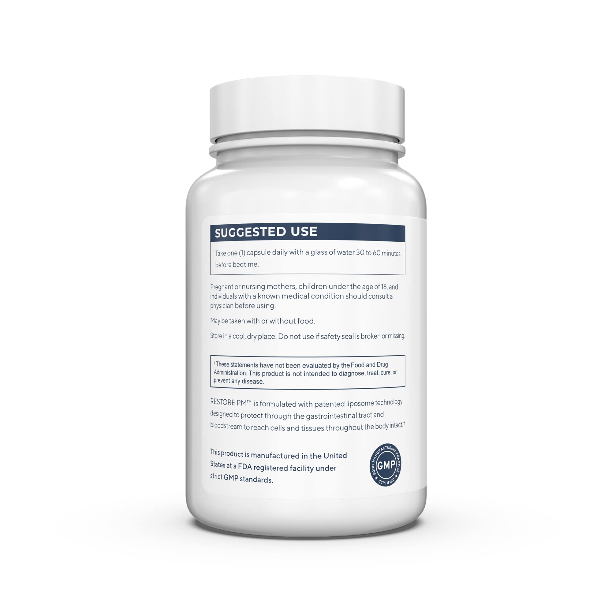 Renue By Science Restore PM | Liposomal Melatonin GABA Supplements | 60 Capsules with Melatonin (3.5mg) 5HTP (100mg) Glutathione (65mg) Apigenin (75mg) GABA (150mg) - Non-GMO | Made in The USA Renue By Science Au supplements