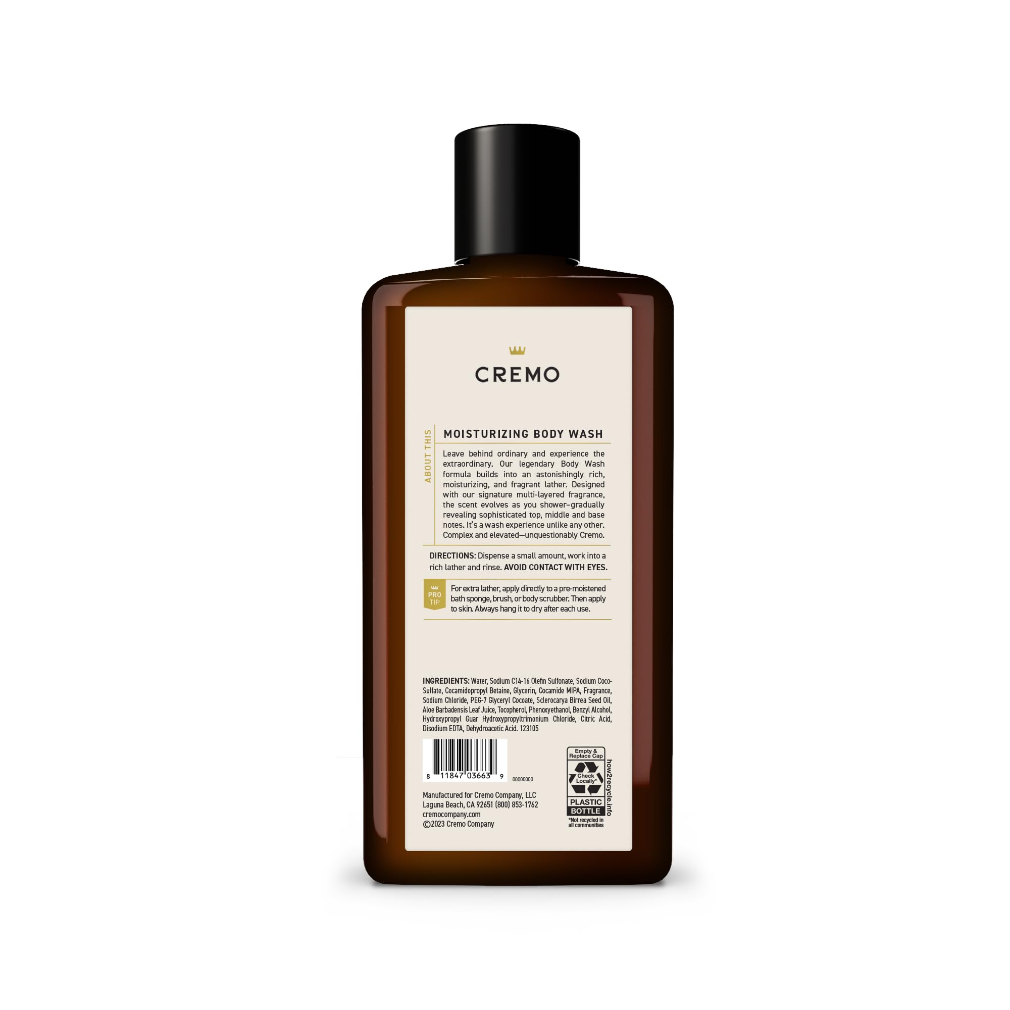 Cremo Body Wash for Men, Rich-Lathering Italian Bergamot, 16 Fl Oz