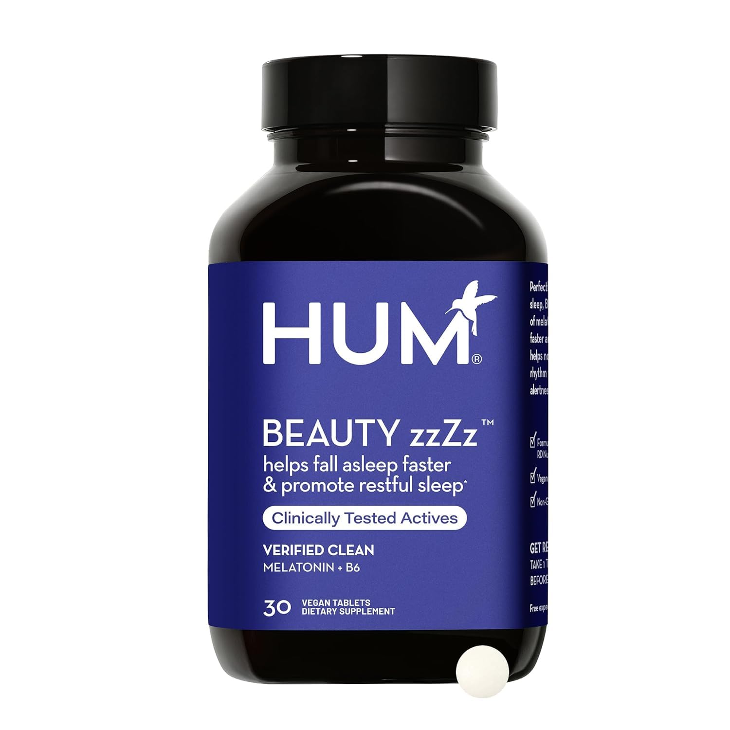 HUM Beauty zzZz Melatonin Sleep Supplement for Adults with Melatonin 3mg, Vitamin B6 and Calcium, Vegan, Gluten Free, Non GMO Sleep Support Tablets for Adults and Beauty Rest, 30 Vegan Tablets HUM Au supplements