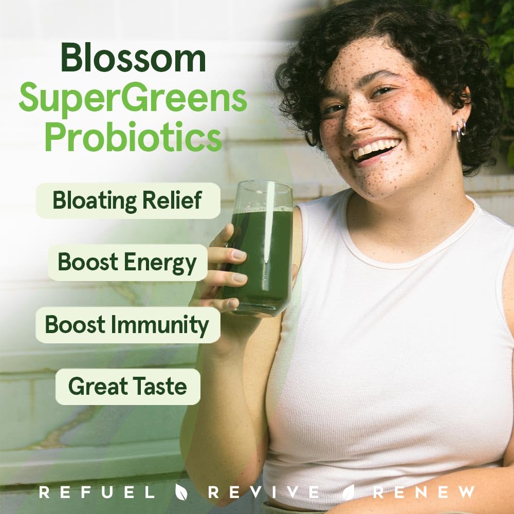 Blossom SuperGreens Probiotics – Digestive Enzymes with Pre/ProBiotics for Bloating Relief – 30+ SuperGreens & SuperReds to Boost Energy –Organic, Gluten-Free, No Fiber, 0g Sugar (Lemon Citrus) BRANIA Au supplements