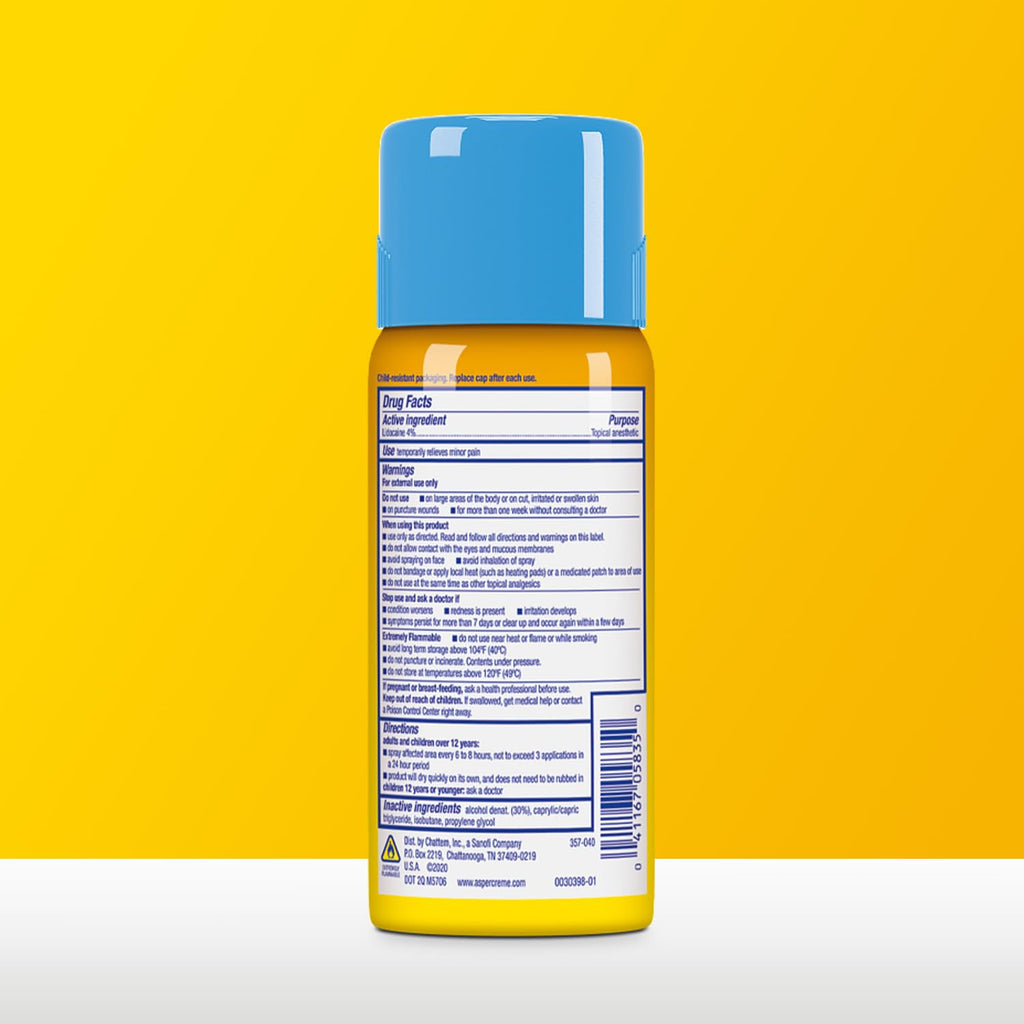 Aspercreme Lidocaine Dry Spray Soothes Aggravated Nerves, Numbing Topical Pain Relief Spray with Max-Strength 4% Lidocaine Sprays at Any Angle, 4 Oz. Aspercreme Au supplements