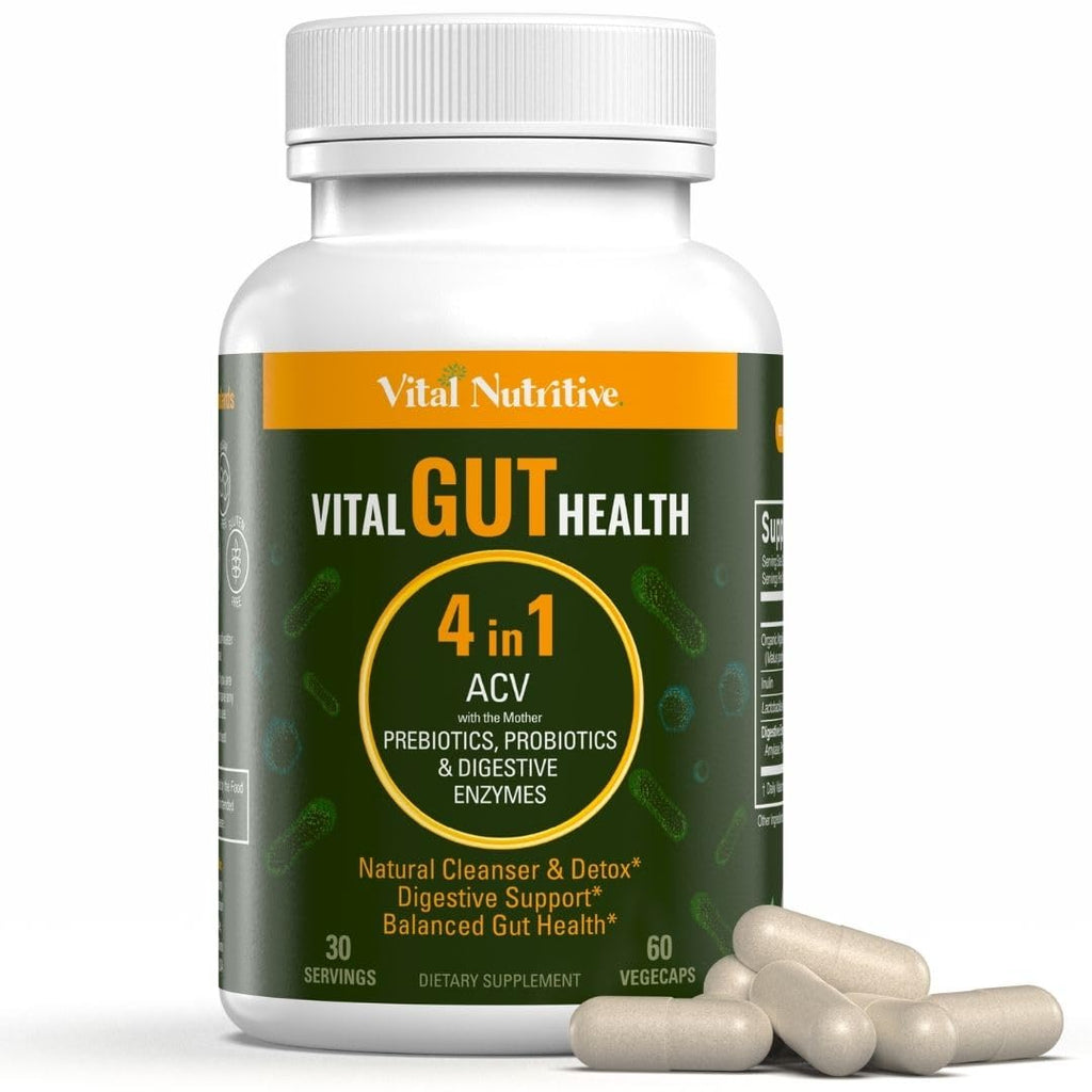 Vital Gut Health 4in1 Formula with Apple Cider Vinegar, Prebiotics & Probiotics, Digestive Enzymes for Strong Immunity Support