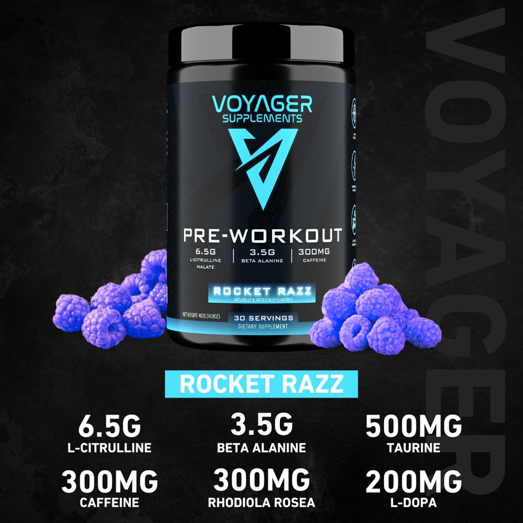 Voyager Supplements Pre-Workout Powder | Rocket Razz | Intense Pump | Maximized Voyager Supplements Au supplements