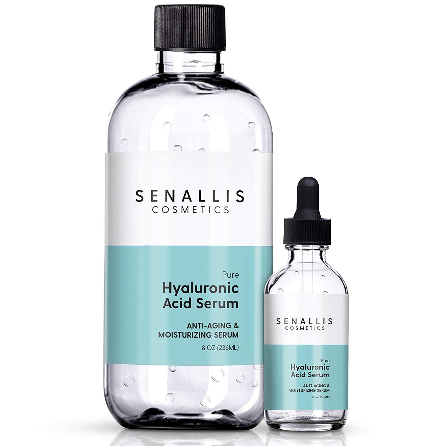 Hyaluronic Acid Serum 8 fl oz And 2 fl oz, Made From Pure Hyaluronic Acid, Anti Aging/Wrinkle, Ultra-Hydrating Moisturizer
