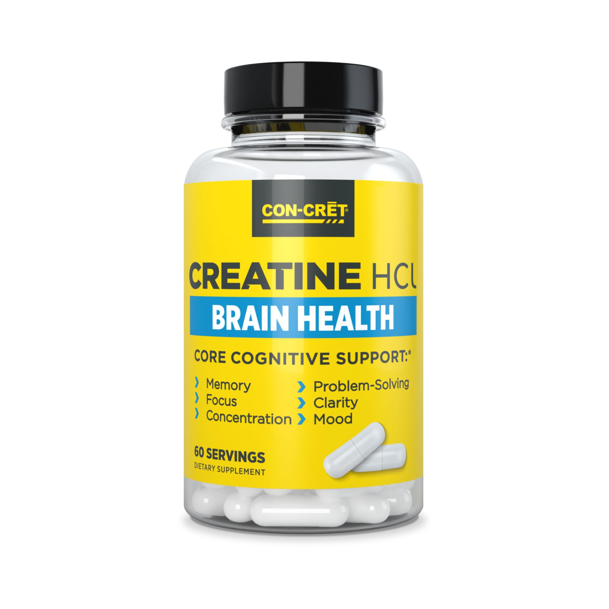 CON-CRET Creatine HCl for Brain Health Capsules – Clinically Tested Support for Memory, Focus, Concentration, Problem-Solving, Clarity, and Mood.* | Made in USA (60 Day Supply) CON-CRET Au supplements