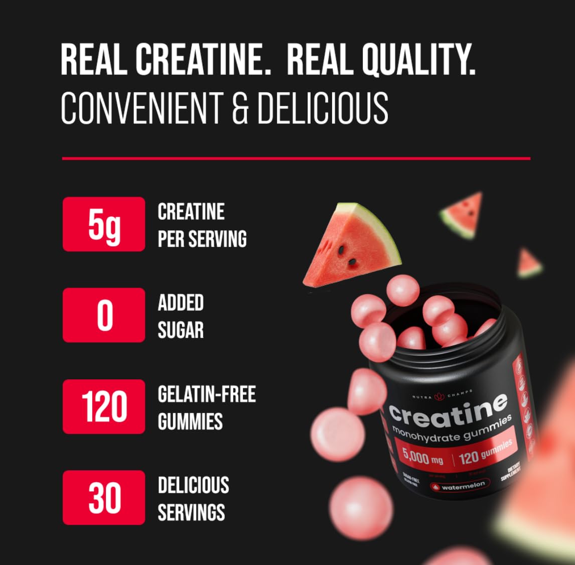 NutraChamps 120 Creatine Gummies for Men & Women - 5g Sugar Free Chewable Creatine Monohydrate Gummies - Supports Protein Synthesis, Muscle Recovery & Workout Performance NutraChamps Au supplements