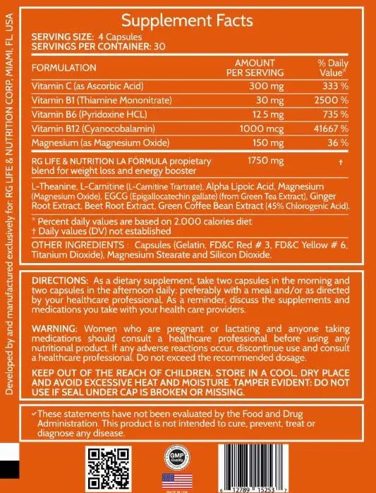 RG LIFE & NUTRITION - Weight Loss Pills, Energy Booster and Fat Burner with Magnesium RG LIFE & NUTRITION Au supplements