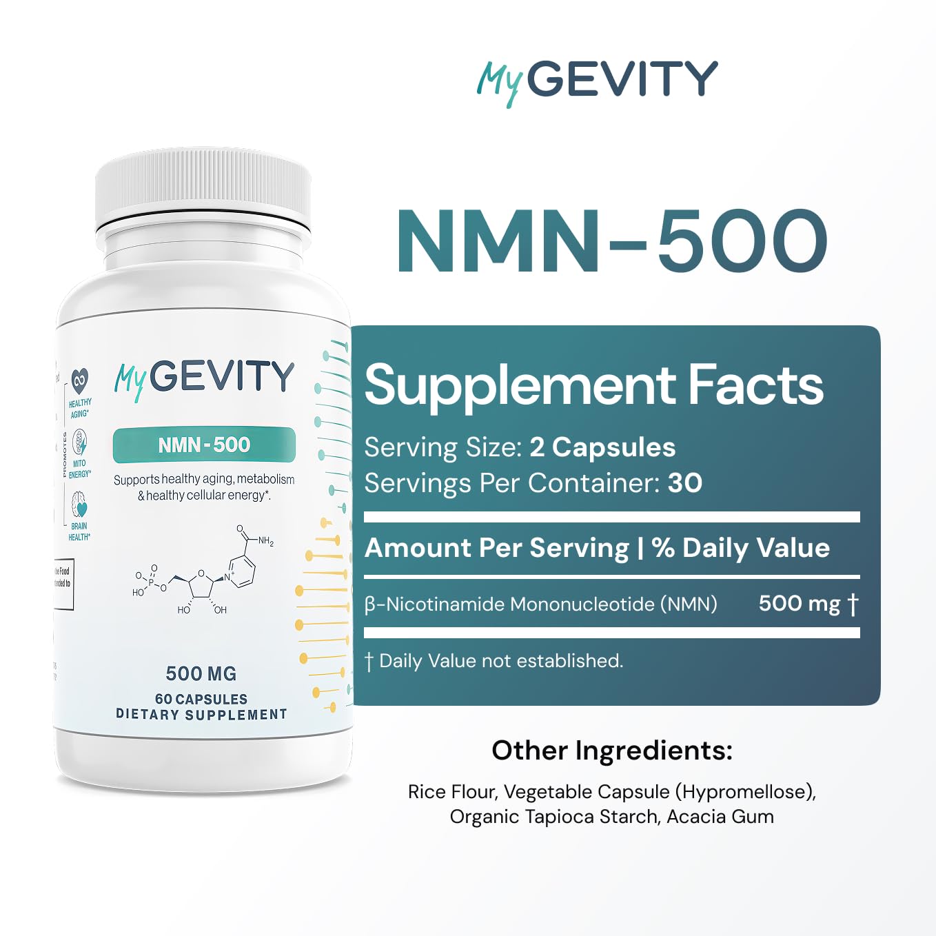 NMN 500mg per Serving – Over 99% Purity – Nicotinamide Mononucleotide Capsules for NAD+ Support, Cellular Energy & Healthy Aging – Vegan, Non-GMO, cGMP Certified Facility, Made in USA – 60 Capsules MyGevity Au supplements