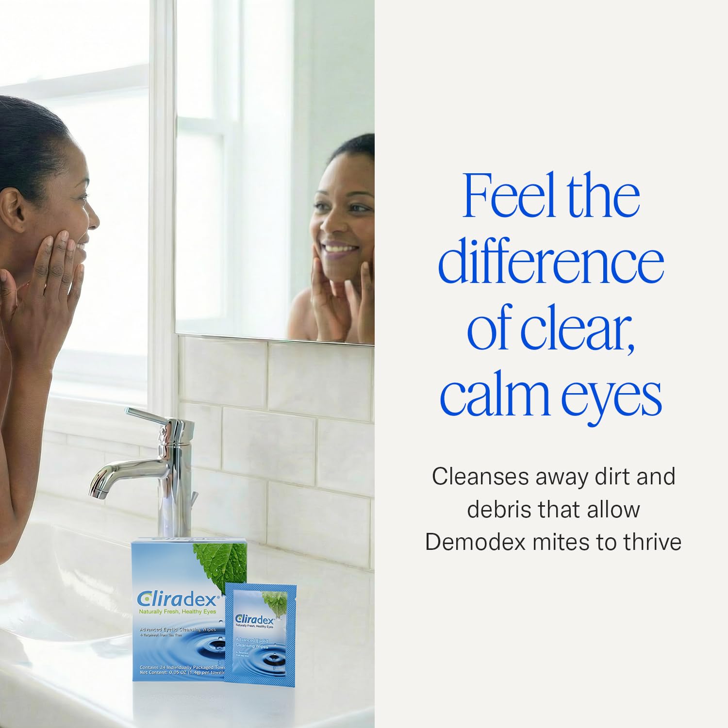 Cliradex Towelettes - Natural Face, Eyelash & Eyelid Cleanser - Wipes for Demodex, Blepharitis, Mgd and Red Irritated Eye Lid