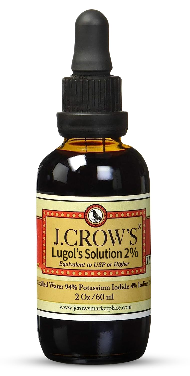 J.CROW'S® Lugol's Solution of Iodine 2% 2 oz (1 Bottle) – Premium Iodine & Potassium Iodide Liquid, Gluten