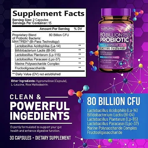 80 Billion CFU Probiotic - Daily Digestive Gut Health Supplement for Men & Women Built by Nature Au supplements