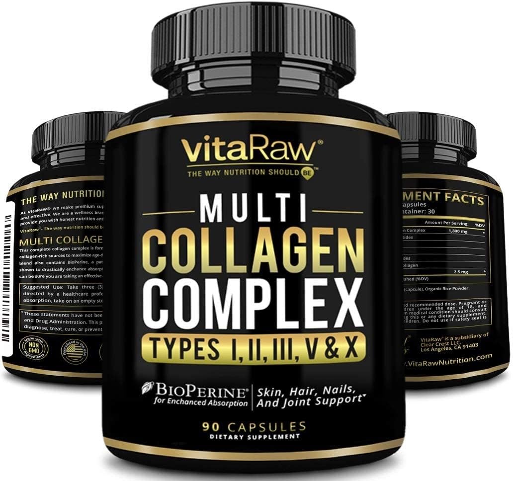 VitaRaw Collagen Pills 1800 mg - Multi Collagen Supplements (Types I, II, III, V & X) Grass Fed Non GMO Collagen Peptides Pills for Hair, Skin and Joints - Hydrolyzed Collagen Protein Powder VitaRaw Au supplements