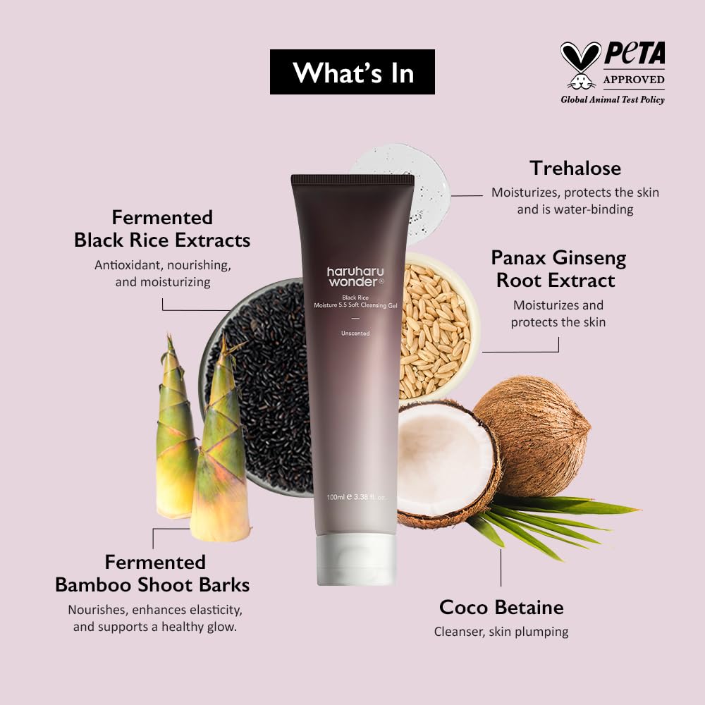 HARUHARU wonder Black Rice Moisture 5.5 Soft Cleansing Gel, Gentle Daily Cleanser, Low 5.5pH, Moisture Balance, Soap Free