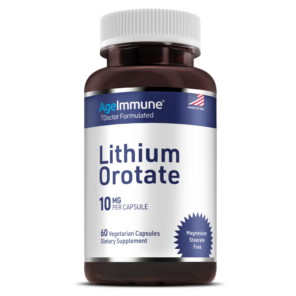 Lithium Orotate 10mg per Capsule - 60 Vegetarian Capsules. Memory and Emotional Wellness Support - Magnesium Stearate Free