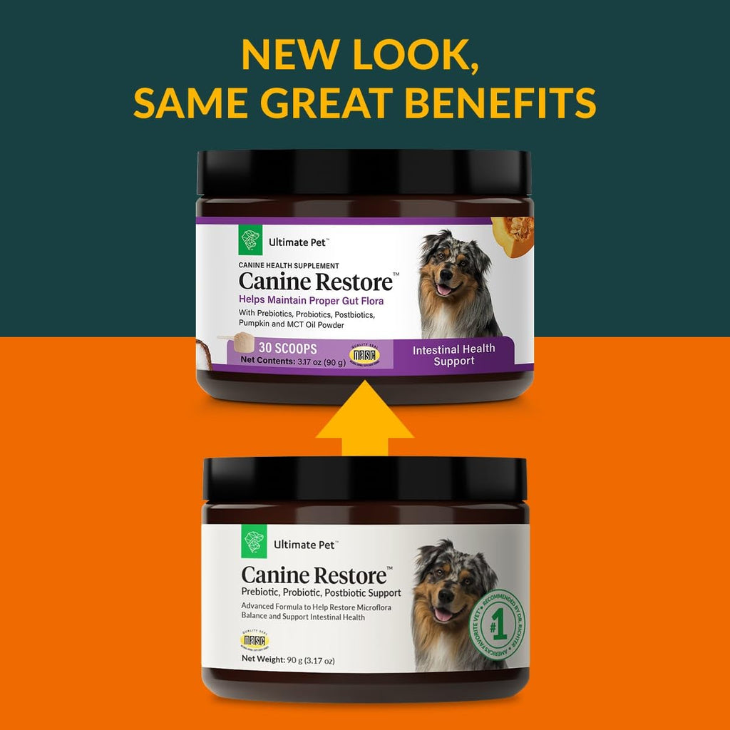 Ultimate Pet Nutrition Canine Restore, Gut Health Supplement with Prebiotics, Probiotics, & Postbiotics for Digestive Health & Immunity Support, Vet Formulated Powder Food Topper ULTIMATE PET NUTRITION Au supplements