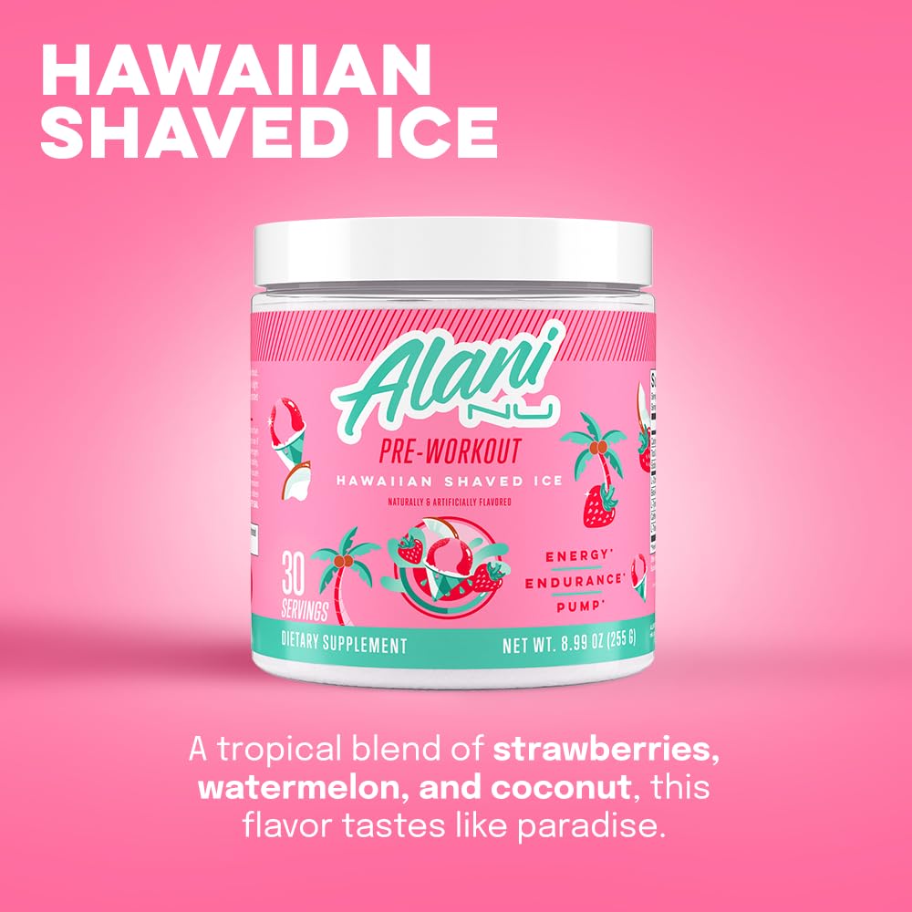 Alani Nu Pre Workout Powder Hawaiian Shaved ICE, Amino Energy Boost, Endurance Supplement, Sugar Free, 200mg Caffeine