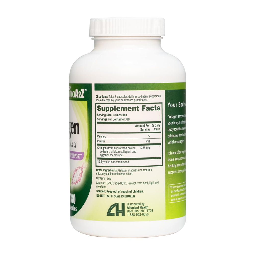 HealthA2Z Multi Collagen pills 1735mg -180 collagen capsules (60 servings) - Types I, II, III, V & X for Healthy Skin, Hair, Nails & Joint Support