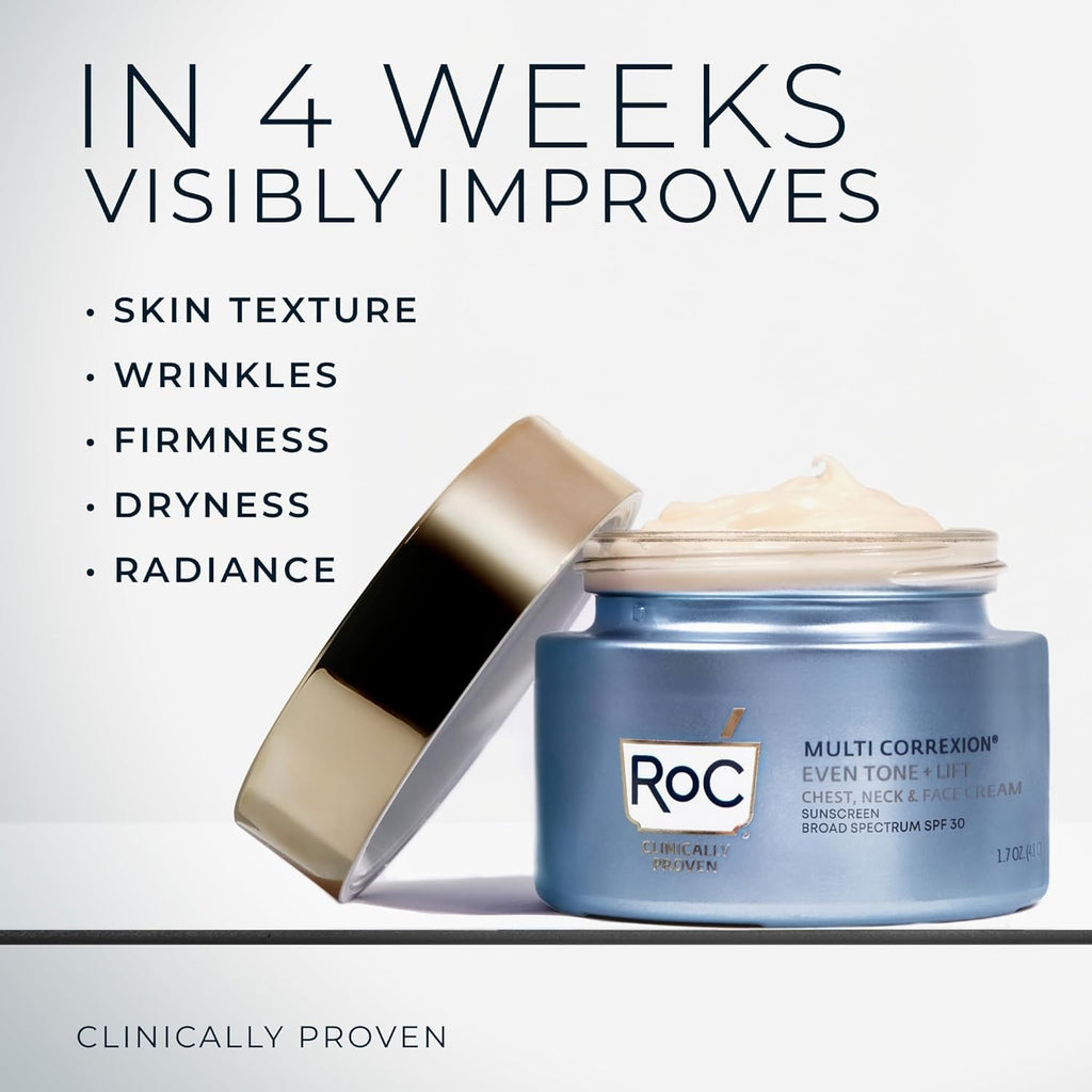 RoC Multi Correxion 5 in 1 Chest Neck Face Moisturizer Face Cream with SPF 30 for Visible Wrinkle and Neck Firming and Tightening