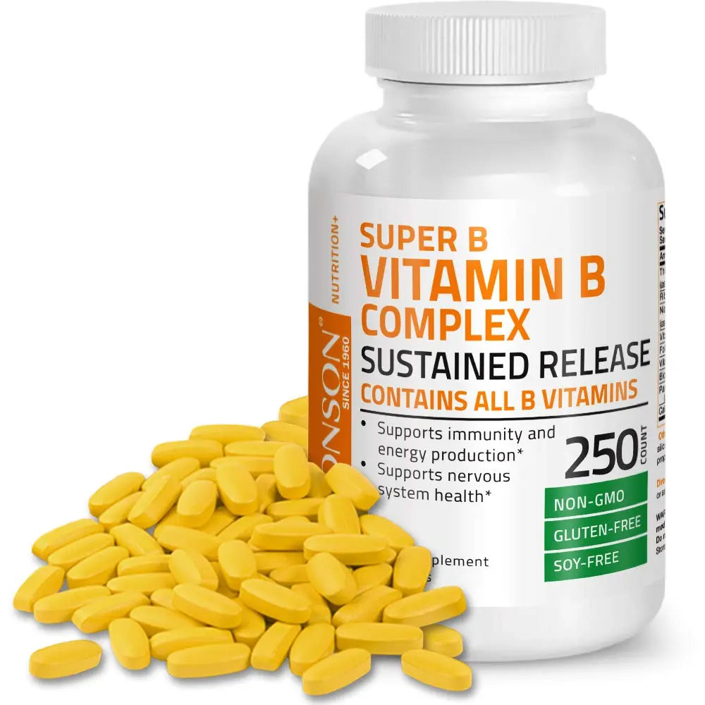 Bronson Super B Vitamin B Complex Sustained Slow Release Vitamin B1, B2, B3, B6, B9 Bronson Au supplements