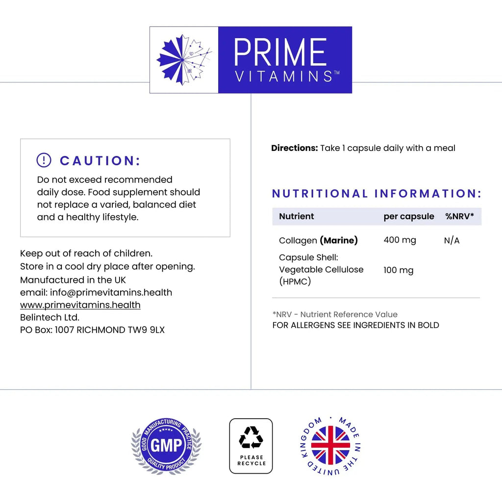 Marine Collagen 400mg | Hydrolysed Collagen Supplements for Women & Men PRIME VITAMINS Au supplements