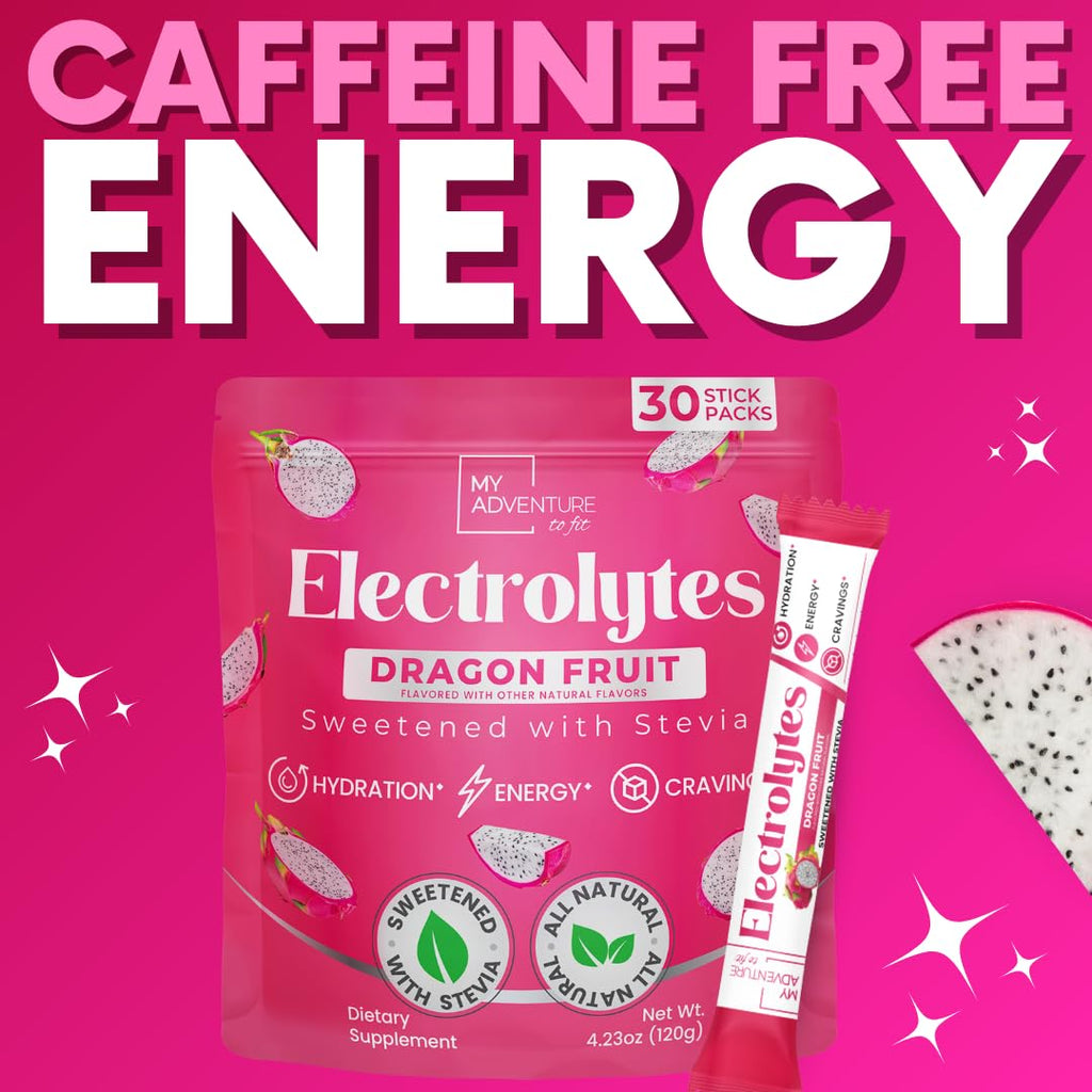 Zero Sugar Dragon Fruit Electrolytes Sticks - Refreshing Hydration - Caffeine Free Energy with Natural Ingredients - Vegan, Keto & Paleo