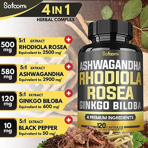 6050mg Rhodiola Rosea Supplement with Ashwagandha Root, Ginkgo Biloba & Black Pepper Satoomi Au supplements