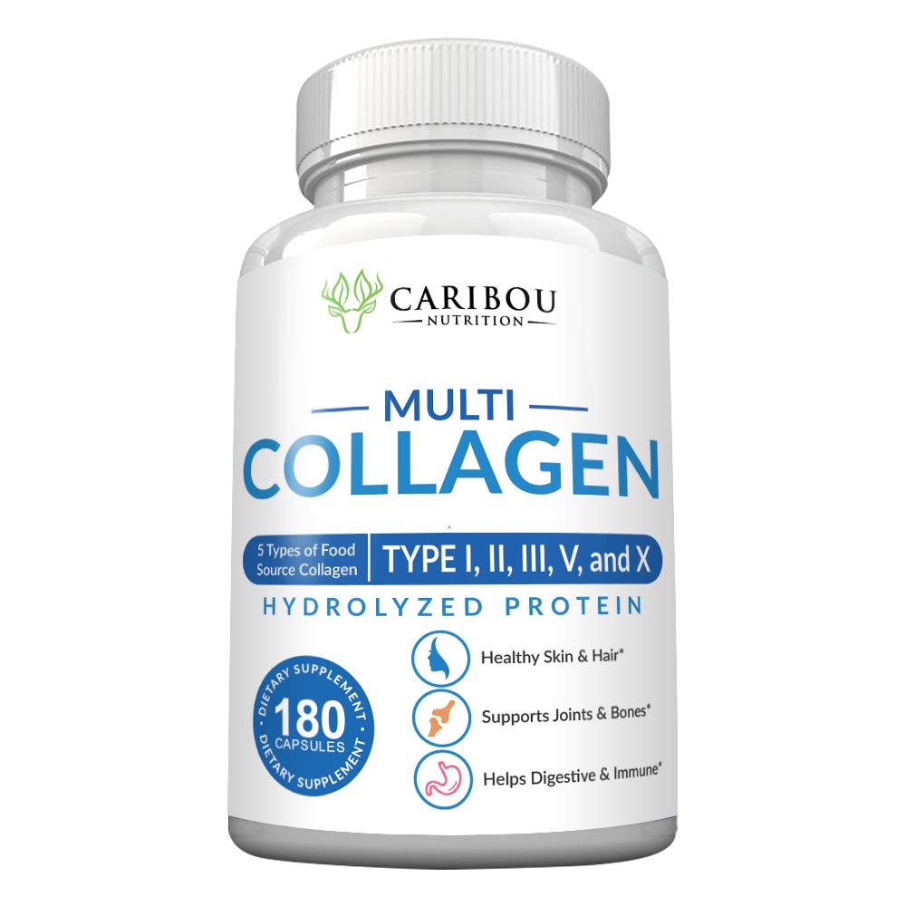 Multi Collagen Pills - 180 Collagen Pills - Type I, II, III, V & X Collagen Capsules - Unique Blend of Collagen Peptides Capsules - Wild Fish, Eggshell,