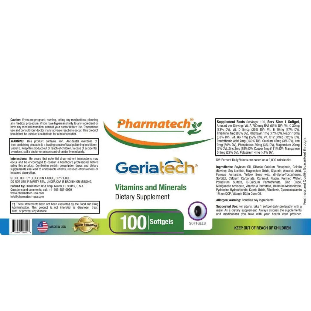 Geriatech Senior multivitamins, Vitamins and Minerals Supplement, Women and Men Over 60, with Vitamin B12, Easy to Swallow Geriatech Au supplements