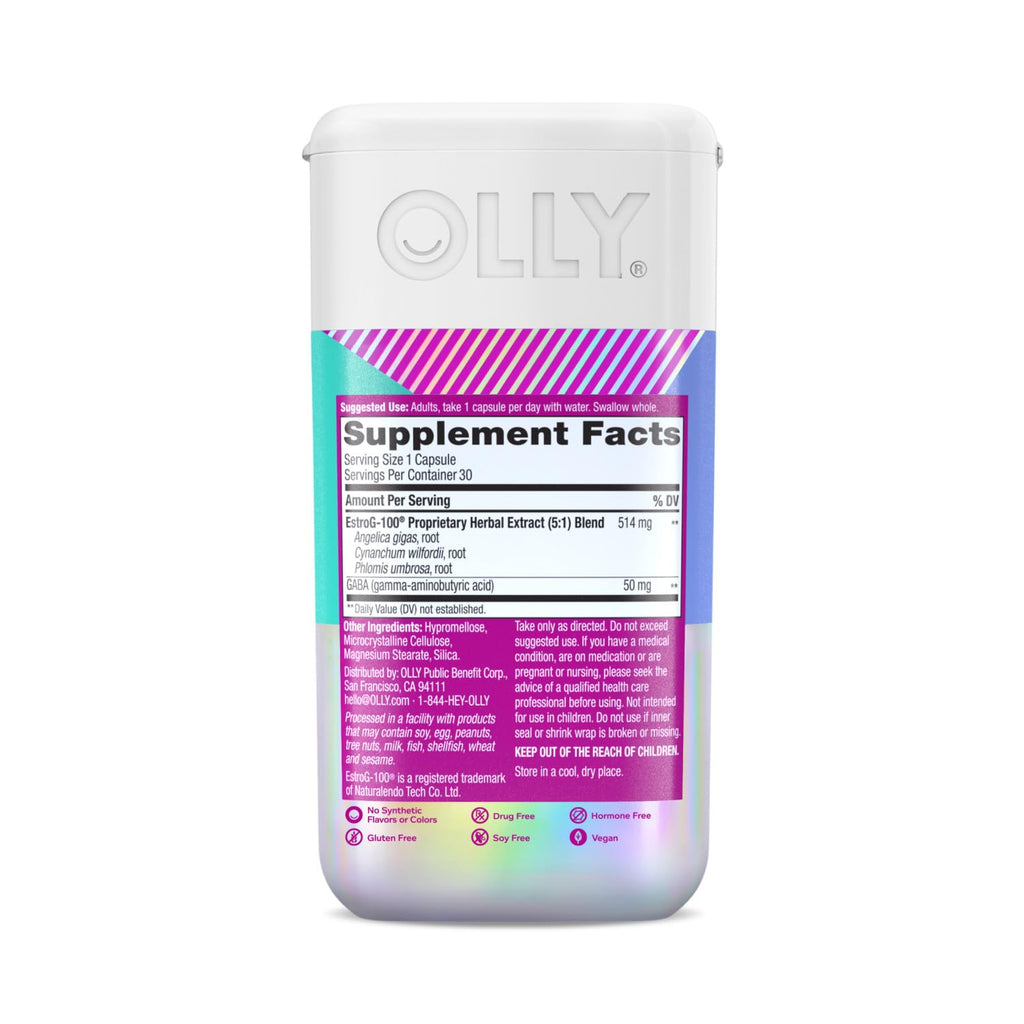 OLLY Mellow Menopause Supplements for Women, Supports Hot Flashes, Vaginal Dryness & Occasional Mood Swings,* Estro-G100®, GABA, Vegan Capsules, 1 Month Supply - 30 Count OLLY Au supplements