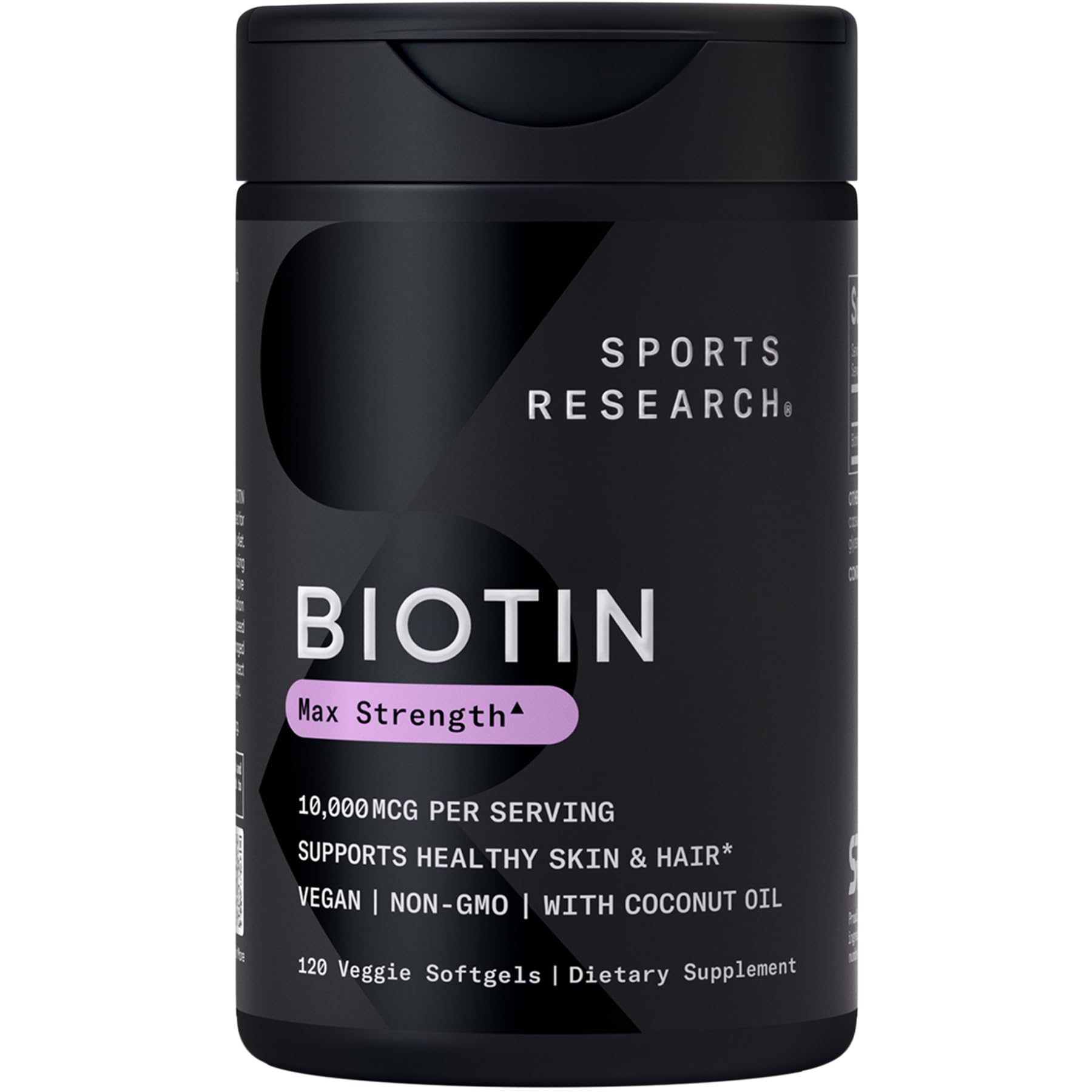 Sports Research® Biotin 10,000mcg with Organic Coconut Oil - Biotin (Vitamin B7) for Healthy Skin and Hair Support* - for Women and Men - Vegan, Non-GMO