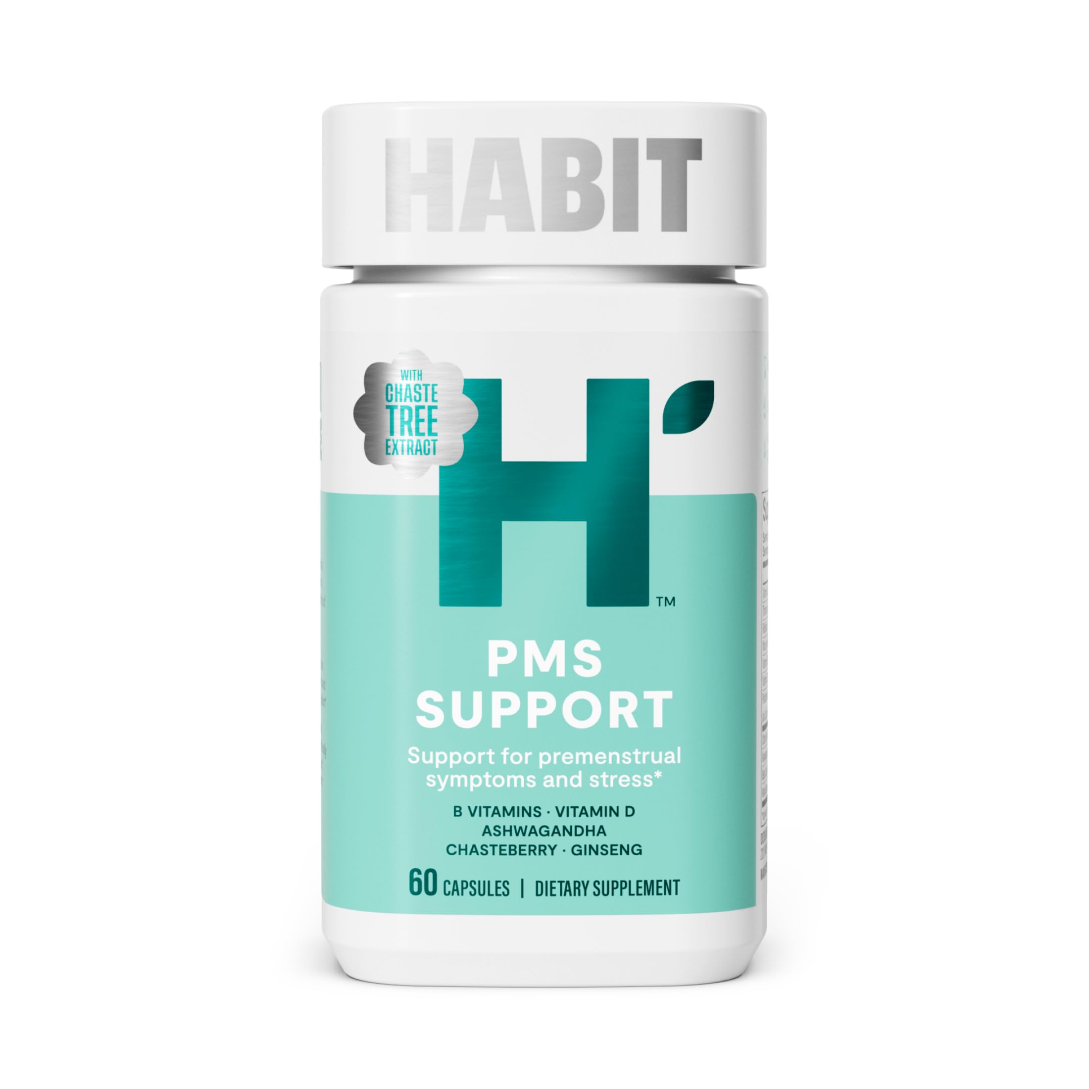 Habit PMS Support Supplement for Women (60 Capsules) - Supports Premenstrual Symptoms & Stress, Hormone Balance, Mood, B Vitamins, Vitamin D, Chasteberry, Ashwagandha, Gluten-Free, Non-GMO (1 Pack) H' Habit Au supplements