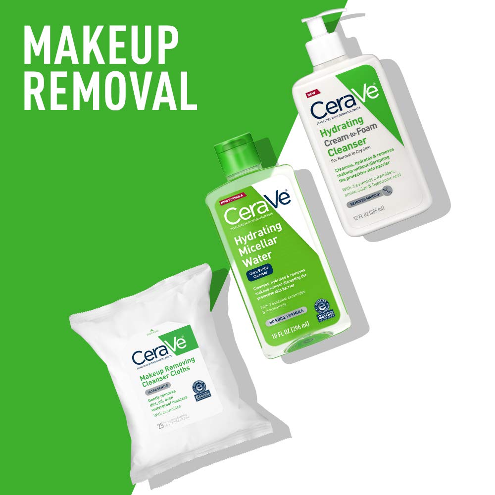 CeraVe Micellar Water, Hydrating Facial Cleanser & Eye Makeup Remover with Niacinamide, Ceramides & Glycerin