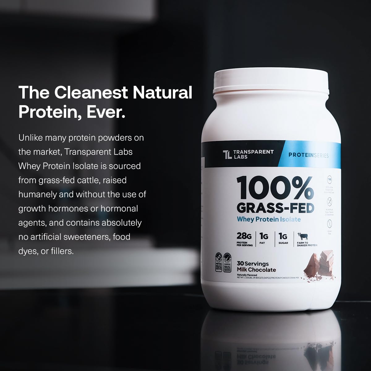 Transparent Labs Grass-Fed Whey Protein Isolate - Natural Flavor, Gluten Free Whey Protein Powder w/ 28g of Protein per Serving