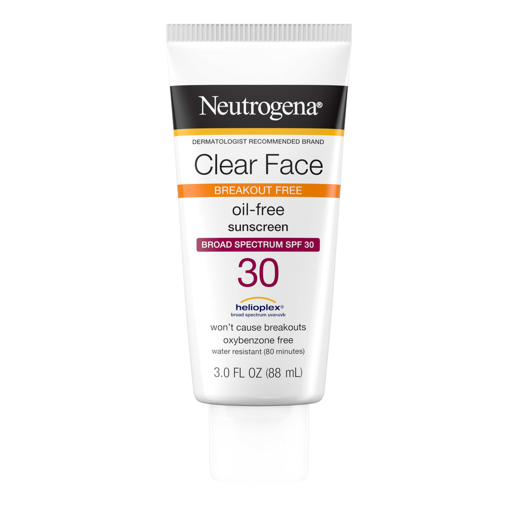 Neutrogena Clear Face Sunscreen for Acne-Prone Skin SPF 30, Broad Spectrum Facial Sunscreen Lotion, Lightweight, Non Comedogenic, Oil-, Fragrance- & Oxybenzone
