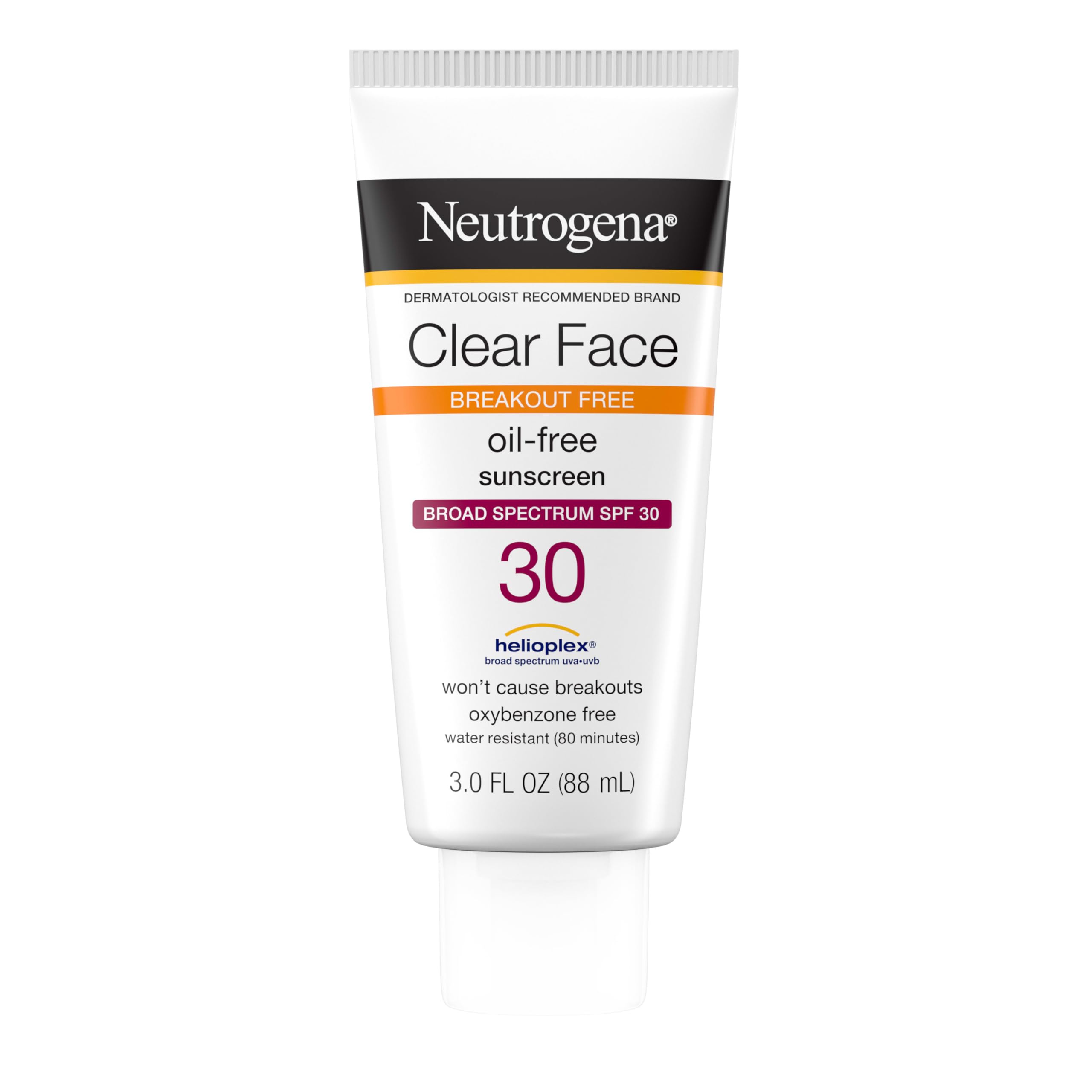 Neutrogena Clear Face Sunscreen for Acne-Prone Skin SPF 30, Broad Spectrum Facial Sunscreen Lotion, Lightweight, Non Comedogenic, Oil-, Fragrance- & Oxybenzone