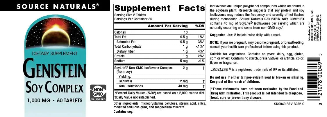 Source Naturals Genistein Soy Complex, 40 mg of SoyLife* - 40 mg, 60 Tablets Source Naturals Au supplements