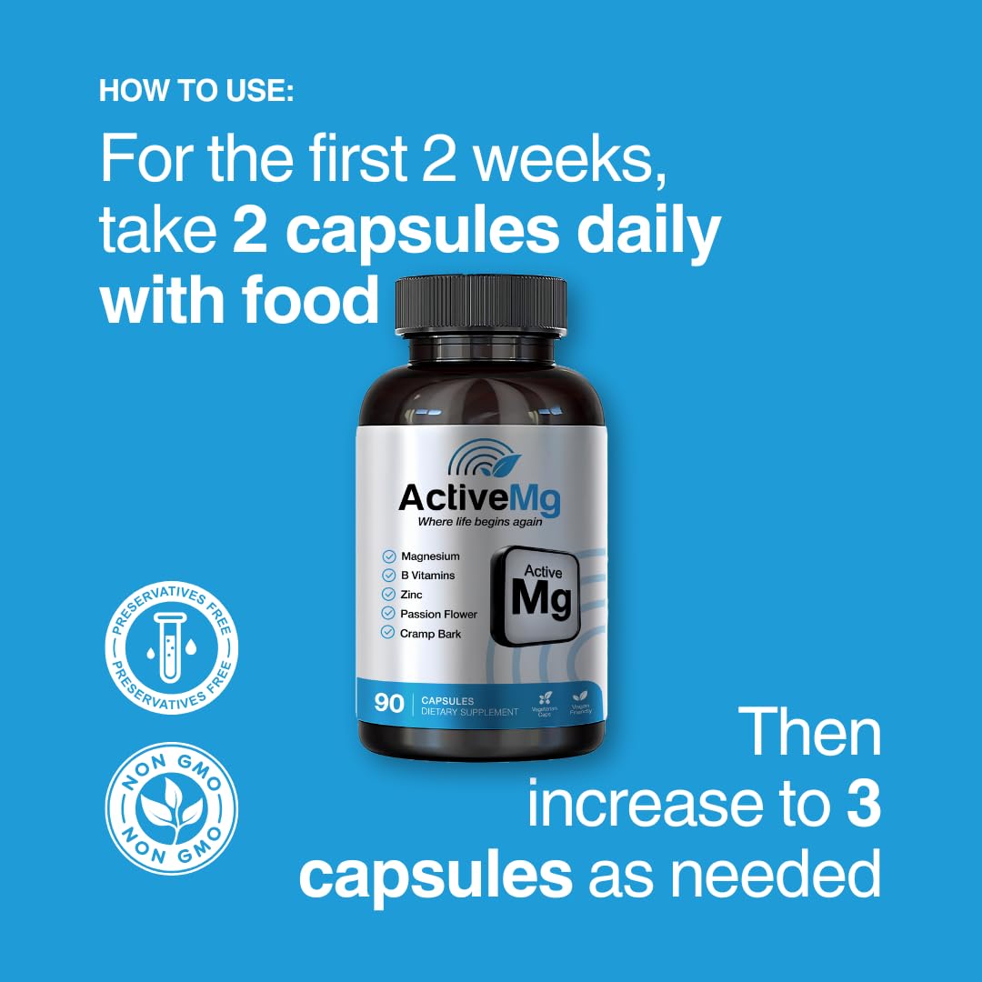 Active Mg Magnesium Supplement – 300mg Elemental Magnesium + Zinc & B Vitamins – Muscle & Nerve Support – 90 Vegan Capsules Migraine Stop Au supplements