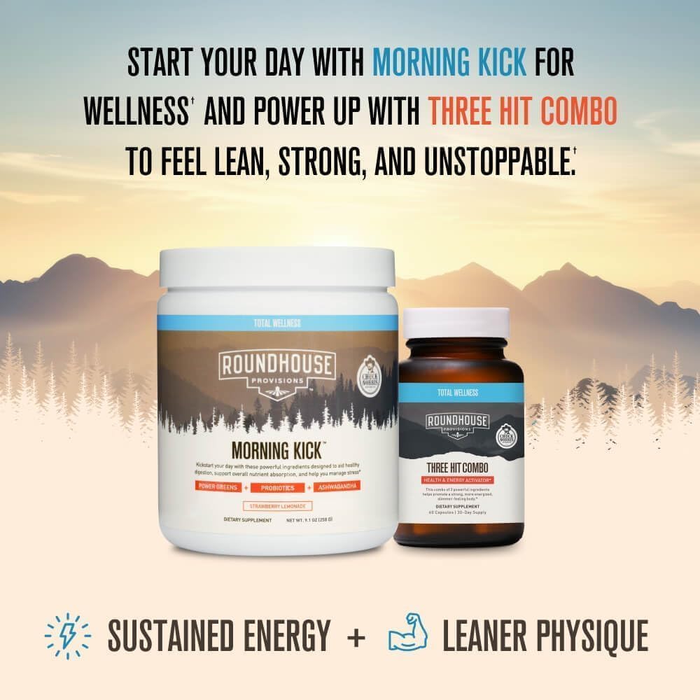 ROUNDHOUSE PROVISION Morning Kick, Greens Superfood Powder Supplement with Ashwagandha, Collagen & Probiotics - Sugar Free, Caffeine Free (3 Pack, Strawberry Lemonade Flavor) by Chuck Norris ROUNDHOUSE PROVISION Au supplements