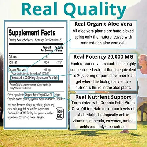 NutriWorth Aloe Vera Supplement (100 Softgels) 20,000mg Pure Gel Equivalency NutriWorth Au supplements