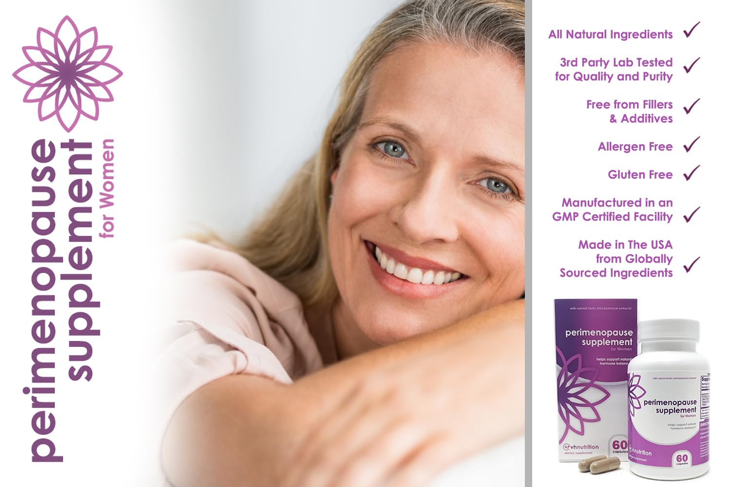 VH Nutrition Perimenopause Supplement for Women | Hot Flash, Mood, and Menstruation Cycle Support | 100% Herbal Formula: Black Cohosh, Vitex, & Shatavari. No Additives, or Fillers VH Nutrition Au supplements