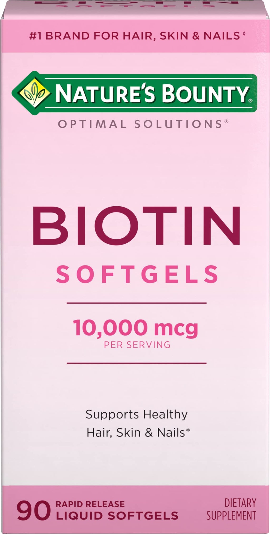 Nature's Bounty Biotin 10000mcg Supplement, Supports Healthy Hair, Skin and Nails, Optimal Solutions Hair Vitamin with Biotin