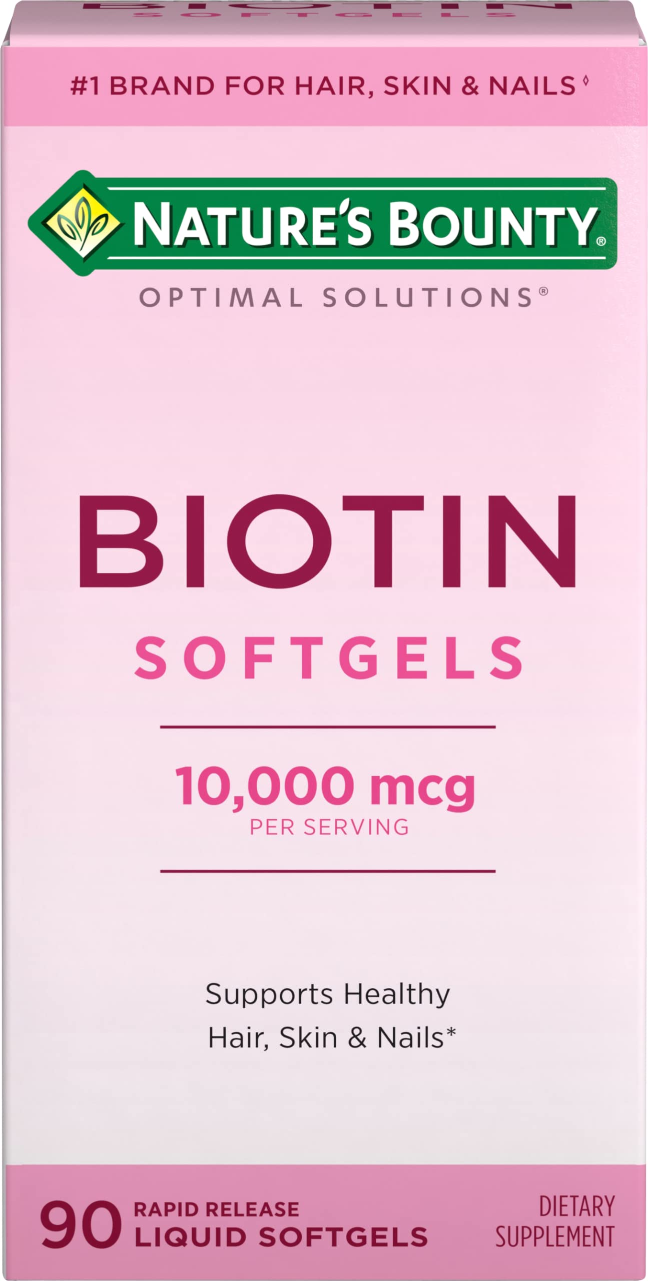 Nature's Bounty Biotin 10000mcg Supplement, Supports Healthy Hair, Skin and Nails, Optimal Solutions Hair Vitamin with Biotin