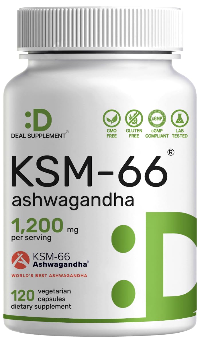 KSM 66 Ashwagandha 1,200mg with Black Pepper, 120 Veggie Capsules – Extra Strength Root Extract – High Absorption – Adaptogenic Supplements for Relaxation, Energy, & Brain Health – Non-GMO DEAL SUPPLEMENT Au supplements
