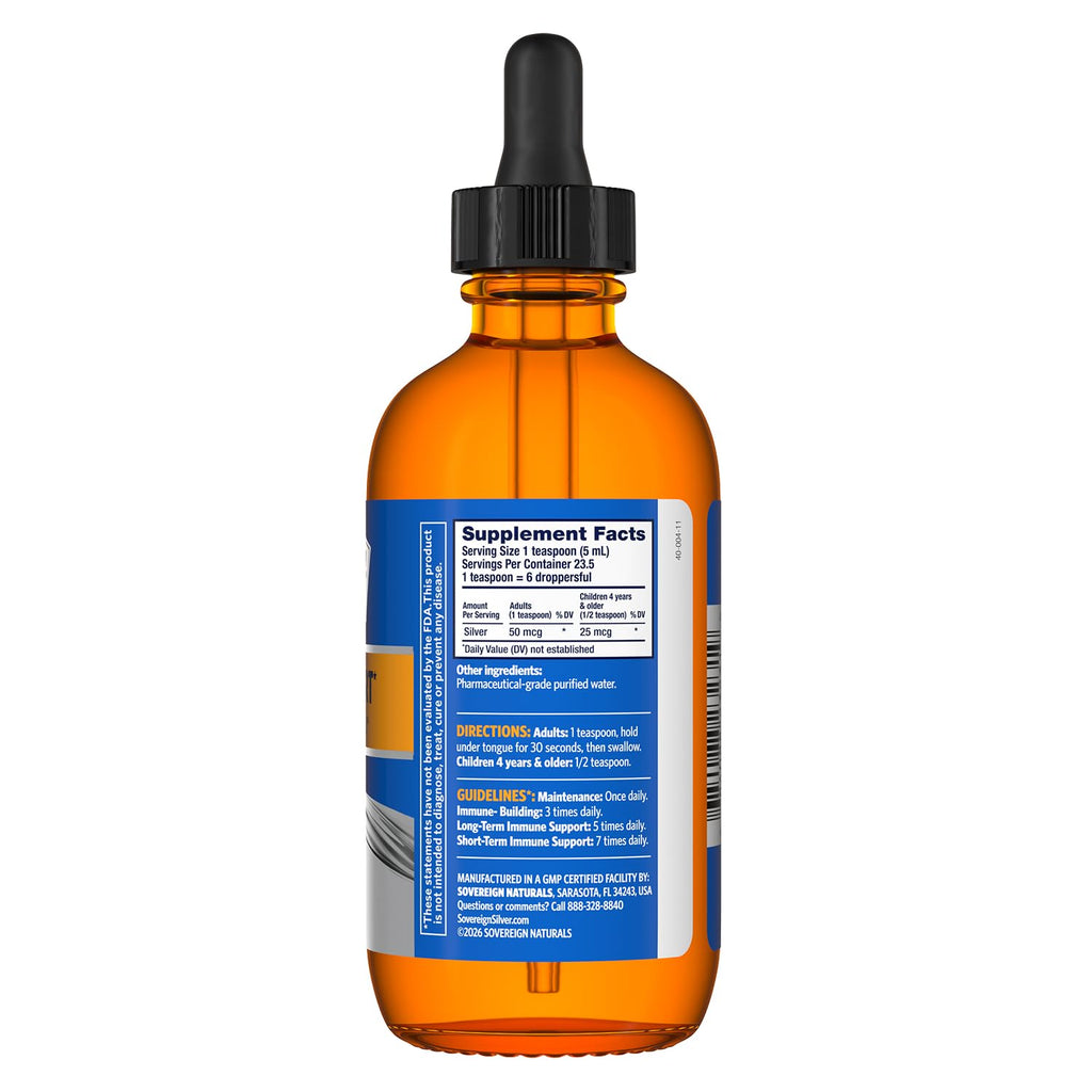 Sovereign Silver Immune Support - Colloidal Silver, Bio-Active Silver Hydrosol, 10 ppm, Liquid Dropper, 4 Fl Oz, (118 mL)