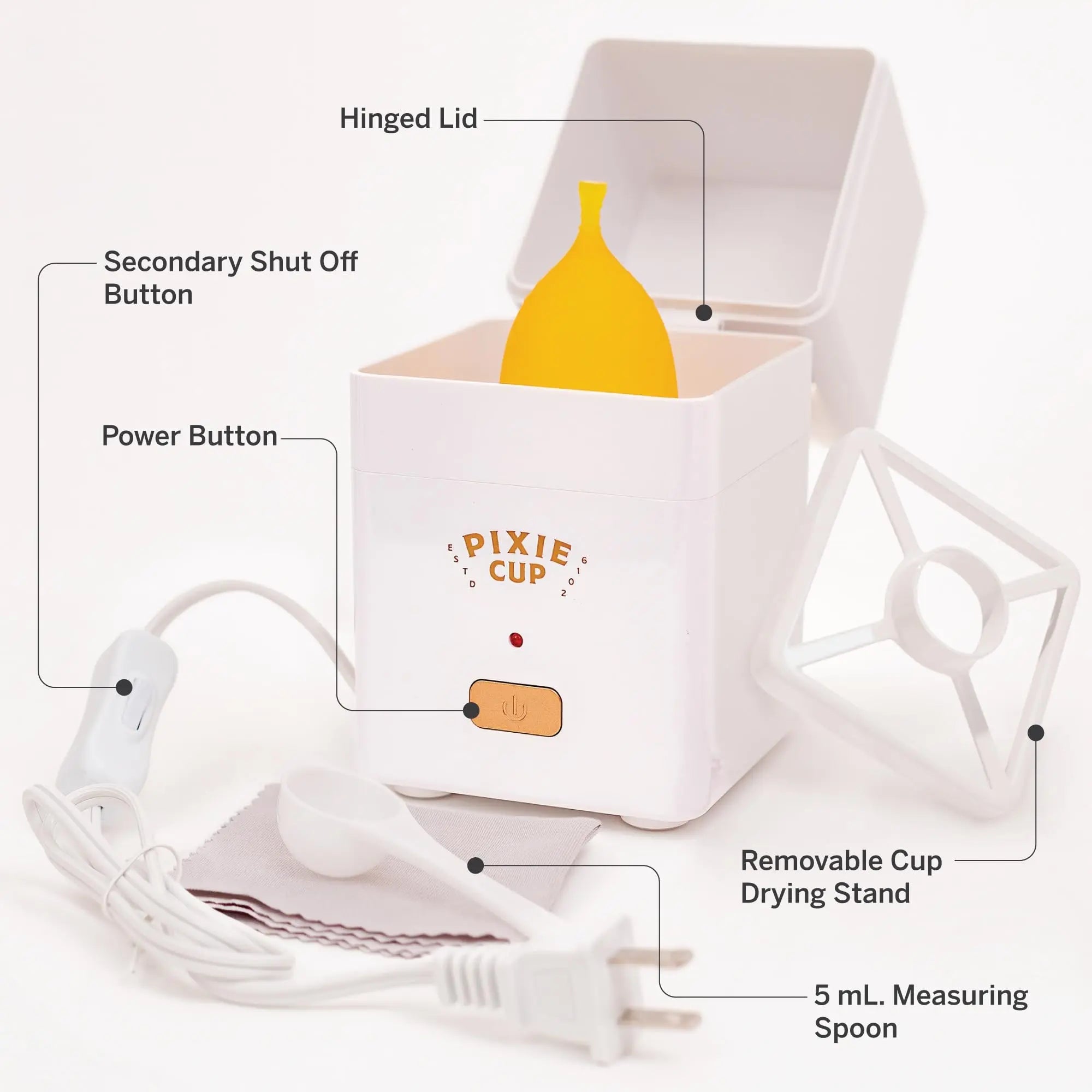 Pixie Menstrual Cup Sterilizer Cleaner Machine - The Only Hinged Lid Steamer & Drying Stand Pixie Cup Au supplements