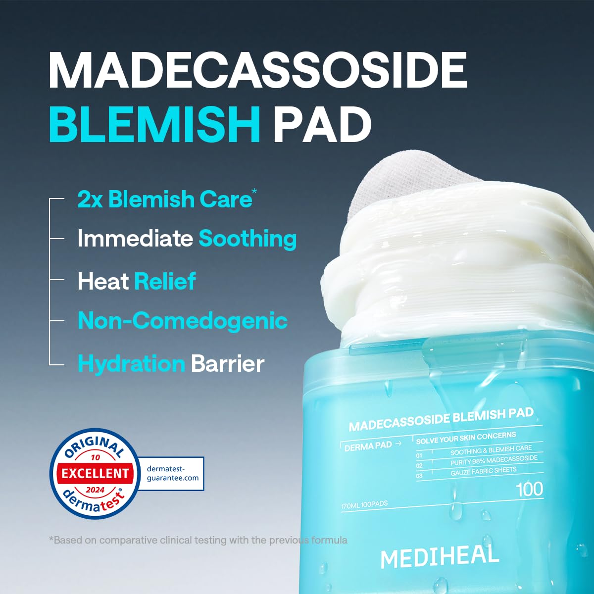 MEDIHEAL Toner Pads 100 Count - Madecassoside Blemish Care Toner Pad with Centella Asiatica - Improves Uneven Skin Tone & Deep Hydration