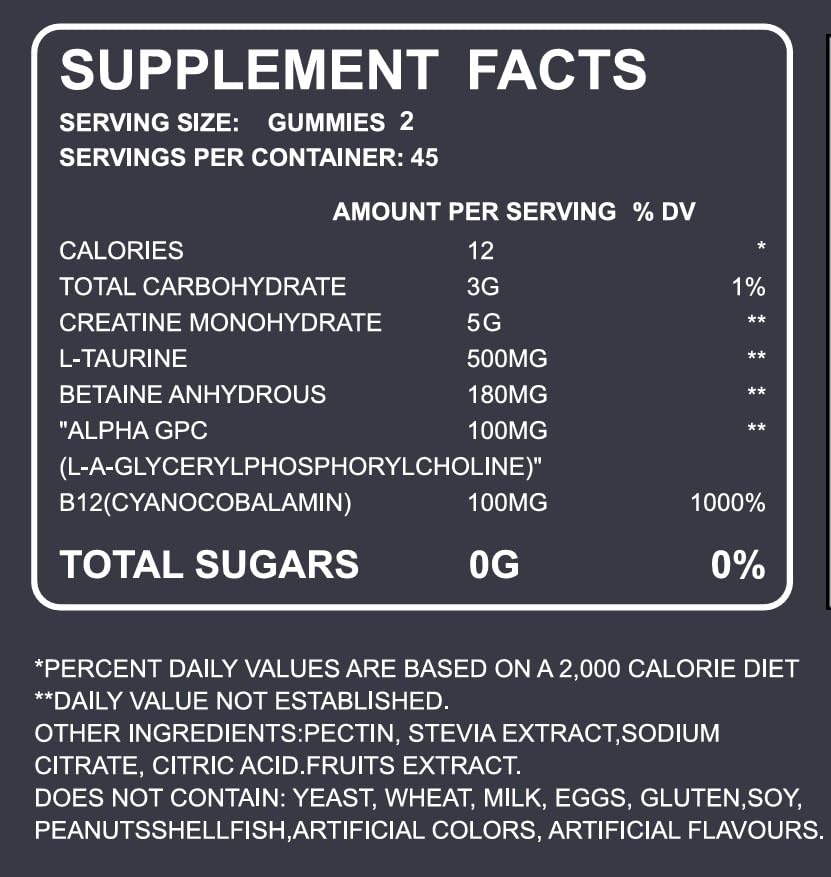 FlexPrime Creatine Gummies Sugar Free - 6g Creatine Monohydrate + L-Taurine, Alpha GPC, Betaine | Vegan Halal Blueberry Chews for Lean Muscle, Strength, Brain Health | Men Women 90 Count FlexPrime Au supplements